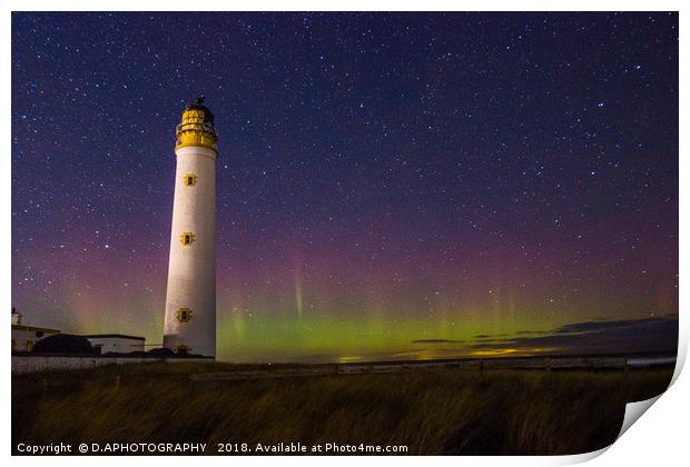 Barns ness lighthouse aurora Print by D.APHOTOGRAPHY 