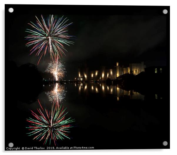 Caernarfon Fireworks Acrylic by David Thurlow
