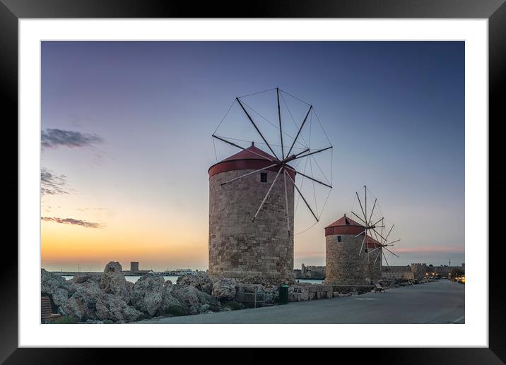 Rhodes Windmills at Sunrise Framed Mounted Print by Antony McAulay