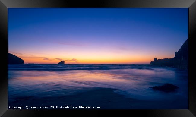 Portreath beach sunset landscape Framed Print by craig parkes