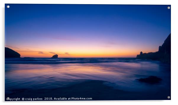 Portreath beach sunset landscape Acrylic by craig parkes
