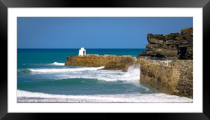 Portreath harbour wall Framed Mounted Print by craig parkes