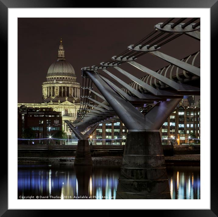 Millennium bridge to St Paul's Cathedral Framed Mounted Print by David Thurlow