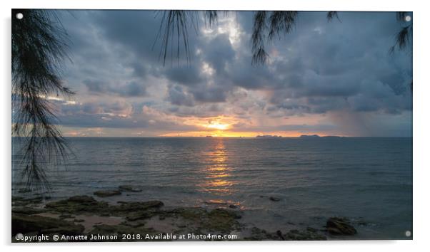 Sunset at Klong Khong Beach #3 Acrylic by Annette Johnson