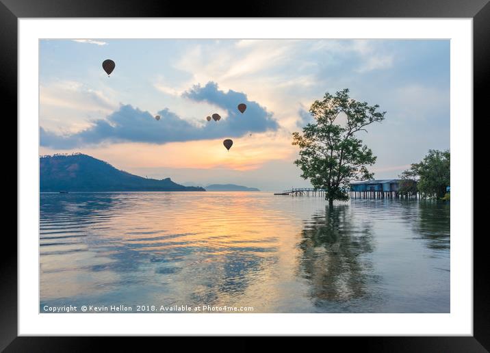 Hot air balloons and mangrove tree Framed Mounted Print by Kevin Hellon