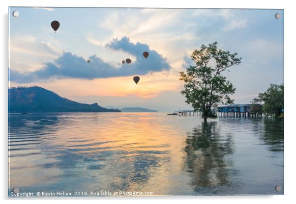 Hot air balloons and mangrove tree Acrylic by Kevin Hellon
