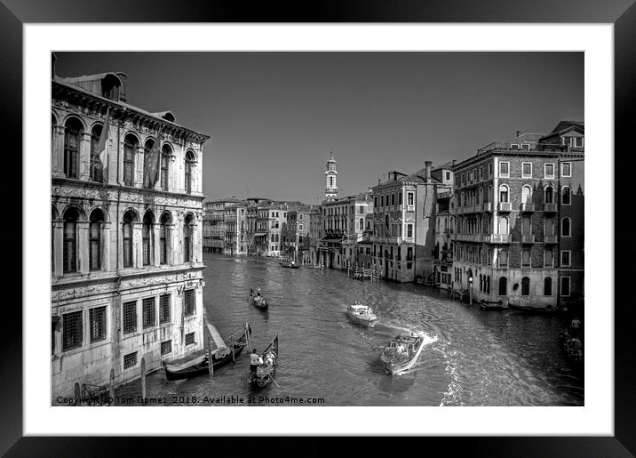 Light Traffic on the Grand Canal - B&W Framed Mounted Print by Tom Gomez