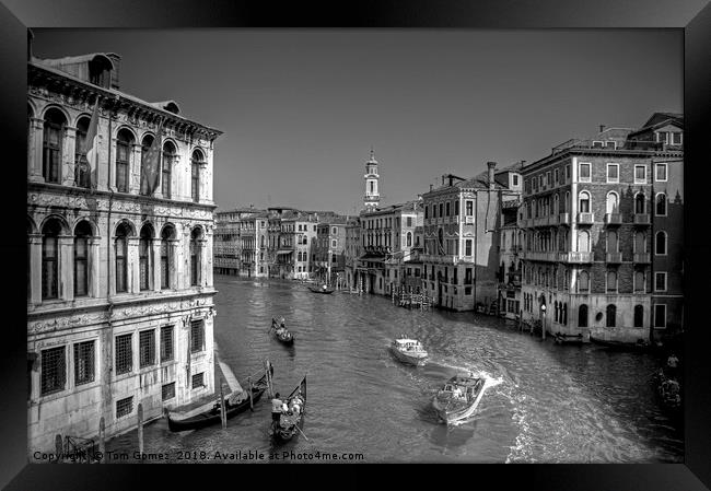 Light Traffic on the Grand Canal - B&W Framed Print by Tom Gomez