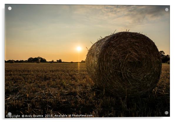 Hay Bale Sunset Acrylic by Andy Beattie