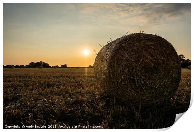 Hay Bale Sunset Print by Andy Beattie