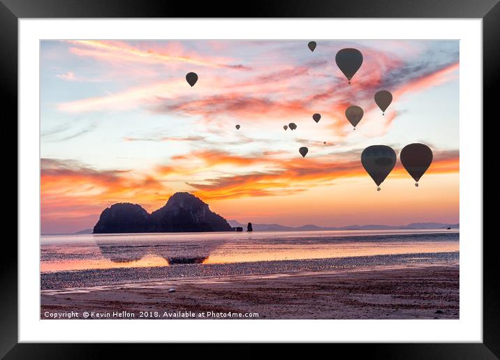 Hot air balloons over Hua Hin beach, Trang, Thaila Framed Mounted Print by Kevin Hellon