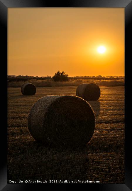 Hay Bales Sunset Framed Print by Andy Beattie