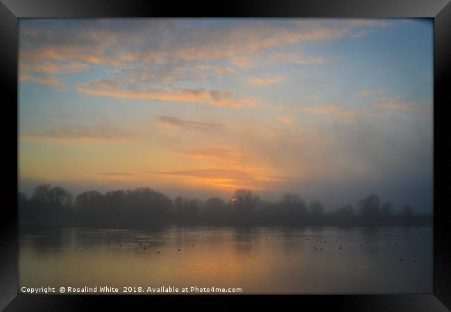 Tring Reservoirs Misty Sunset Framed Print by Rosalind White