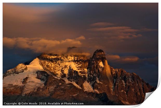Sunset on the Aiguille Verte Print by Colin Woods