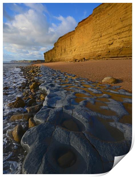 Golden cliff reflections Print by David Neighbour