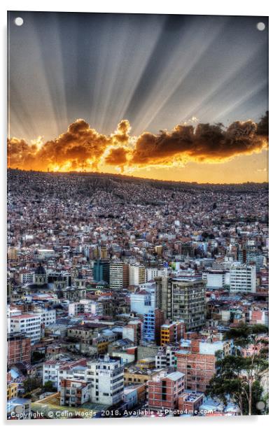 A dramatic sunset over La Paz Bolivia Acrylic by Colin Woods