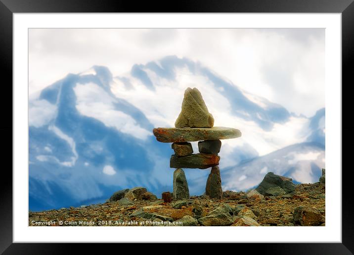 Inukshuk in the Canadian Rockies Framed Mounted Print by Colin Woods