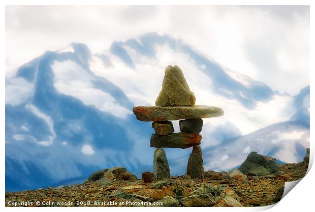 Inukshuk in the Canadian Rockies Print by Colin Woods