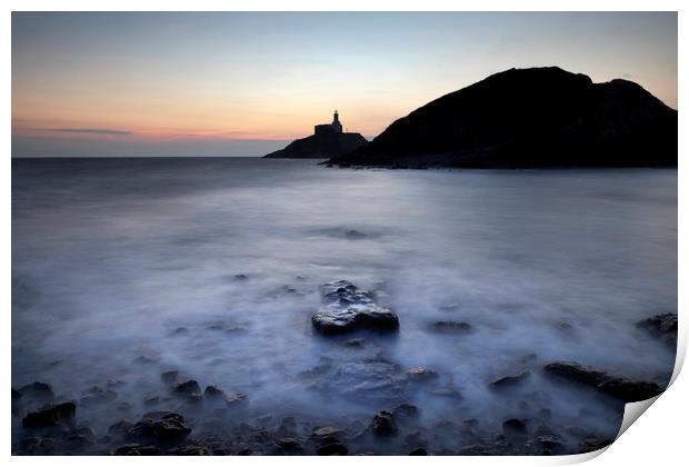 Mumbles lighthouse in silhouette Print by Leighton Collins