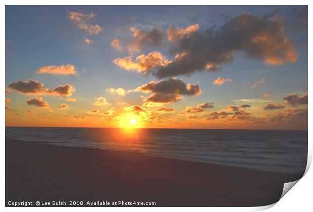 Sunrise over Hastings Beach Print by Lee Sulsh