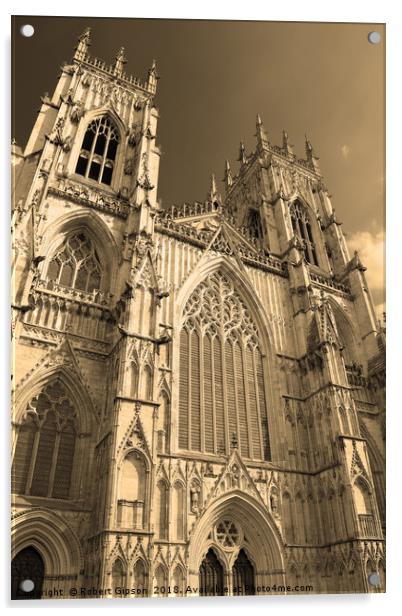 York Minster West in Sepia. Acrylic by Robert Gipson