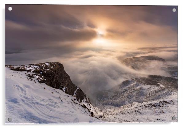 Mam Tor Winter sunrise, Derbyshire.  Acrylic by John Finney