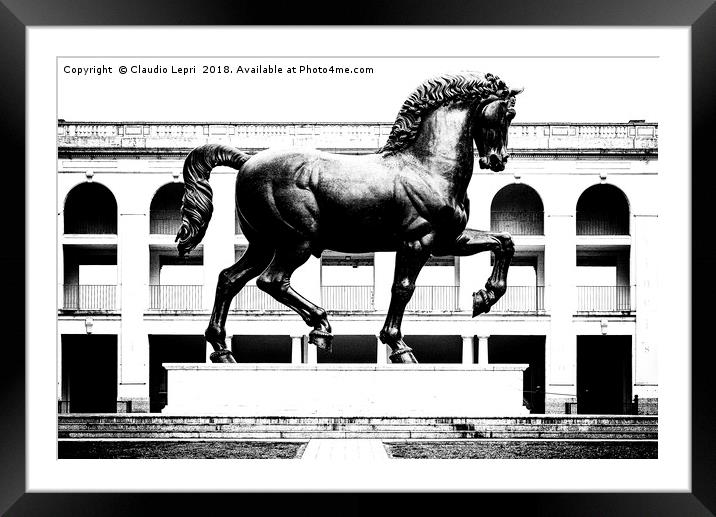 The Horse of Leonardo BW, Milan, Italy Framed Mounted Print by Claudio Lepri
