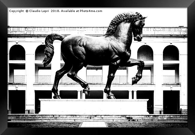 The Horse of Leonardo BW, Milan, Italy Framed Print by Claudio Lepri