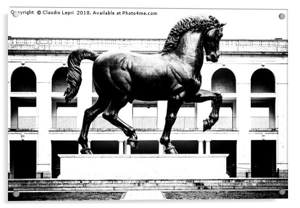 The Horse of Leonardo BW, Milan, Italy Acrylic by Claudio Lepri