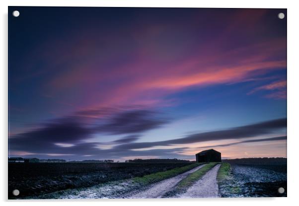 Haybarn Sunset Kingsmoss Acrylic by Mali Davies