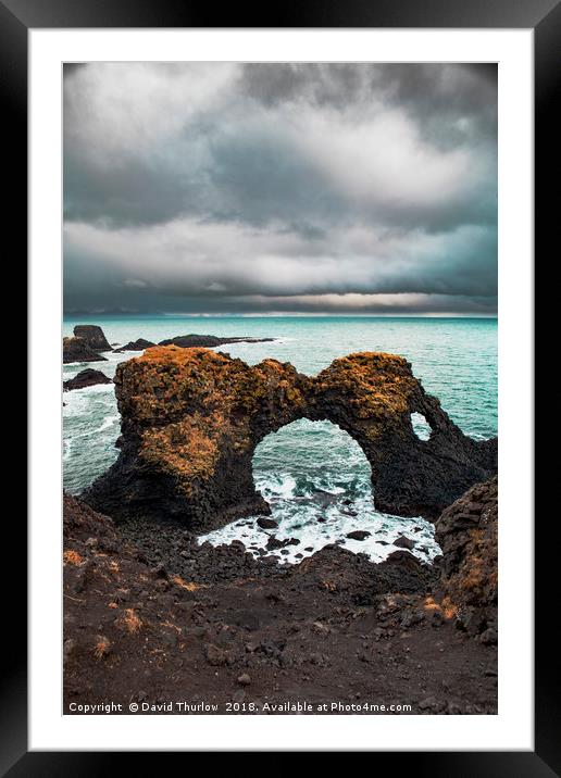 The Gatklettur Lava Arch Framed Mounted Print by David Thurlow
