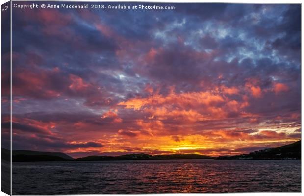Fiery Sunset From Burn Beach, Scalloway, Shetland. Canvas Print by Anne Macdonald