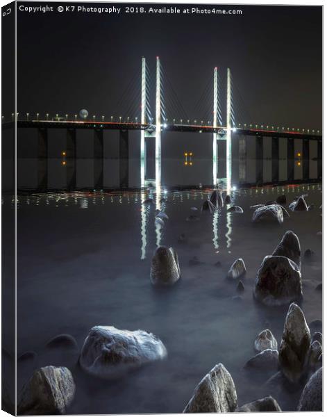The Oresund Bridge by Night Canvas Print by K7 Photography