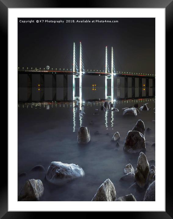 The Oresund Bridge by Night Framed Mounted Print by K7 Photography