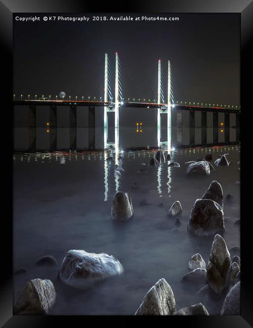 The Oresund Bridge by Night Framed Print by K7 Photography