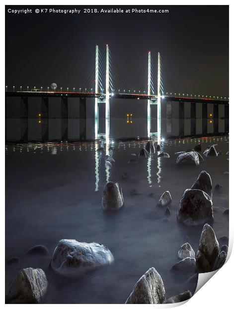 The Oresund Bridge by Night Print by K7 Photography
