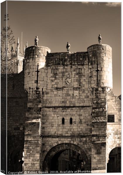 Bootham bar in York in sepia. Canvas Print by Robert Gipson