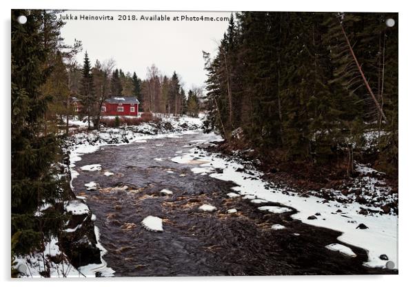 Red House By The River Acrylic by Jukka Heinovirta