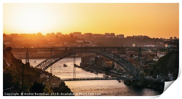 Dom Luis I Bridge in skyline at sunset in Porto Print by Andrei Bortnikau