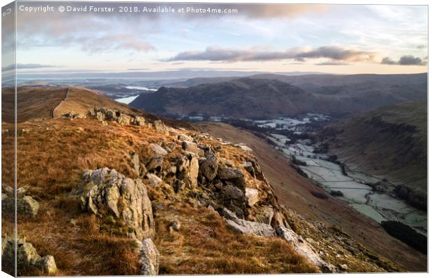Striding Edge Early Morning Light Canvas Print by David Forster
