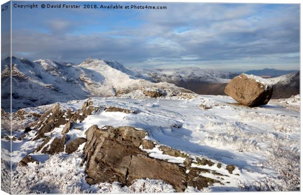 Crinkle Crags and Bow Fell in Winter Canvas Print by David Forster