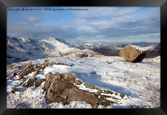 Crinkle Crags and Bow Fell in Winter Framed Print by David Forster