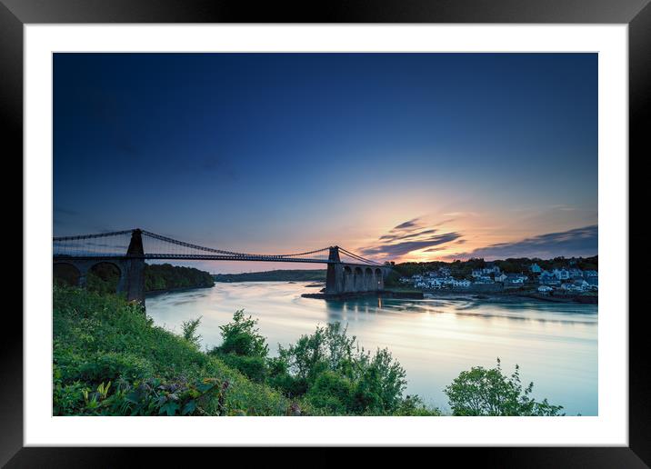Menai Bridge Anglesey at sunset Framed Mounted Print by Gareth Morris