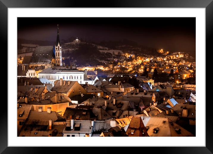 Night view at Cesky Krumlov. Czech Republic. Framed Mounted Print by Sergey Fedoskin