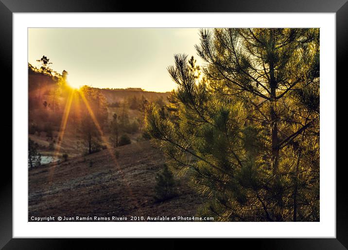 Sunbeams at dawn on the horizon Framed Mounted Print by Juan Ramón Ramos Rivero