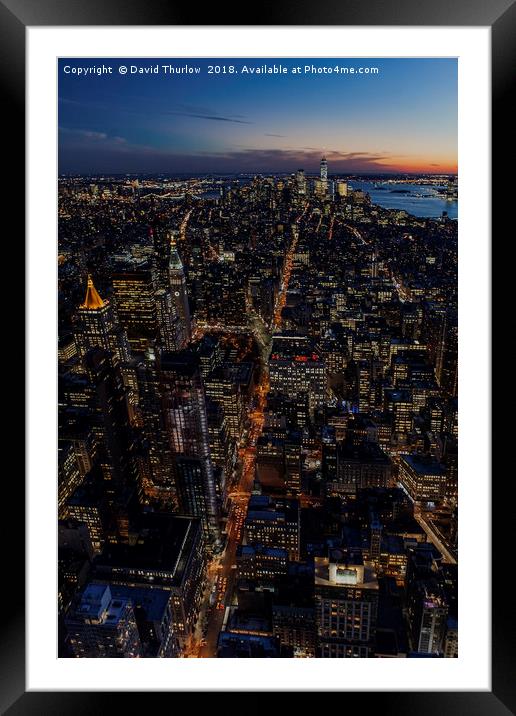 New York City Sunset Framed Mounted Print by David Thurlow