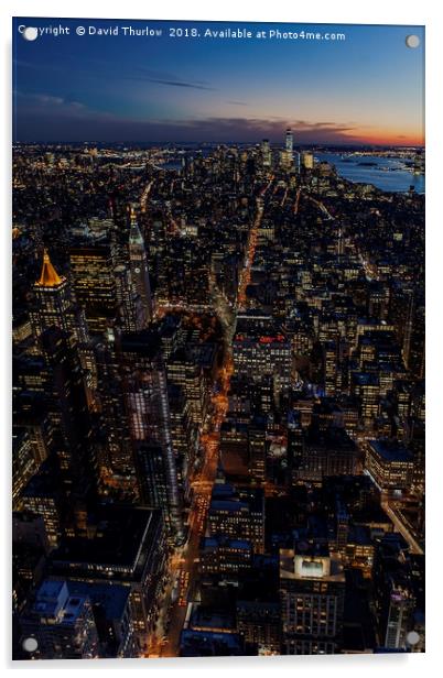 New York City Sunset Acrylic by David Thurlow