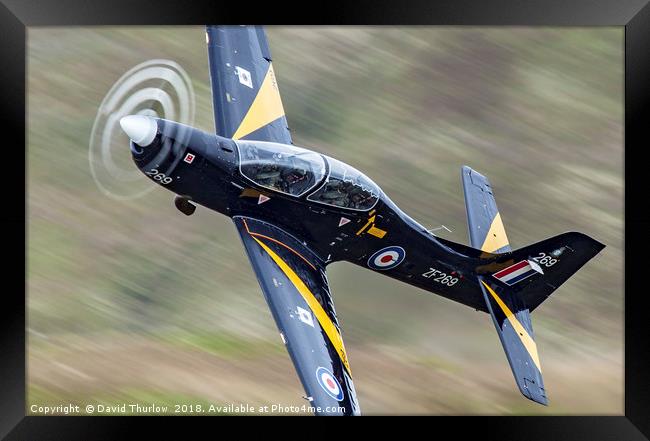 RAF Tucano T1 ZF269 in the Mach Loop, mid Wales. Framed Print by David Thurlow