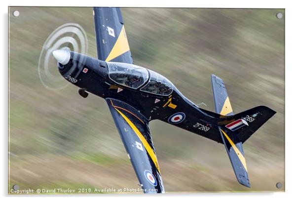 RAF Tucano T1 ZF269 in the Mach Loop, mid Wales. Acrylic by David Thurlow