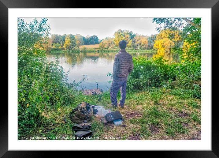 Evening Fishing at The Lake Framed Mounted Print by Vincent J. Newman